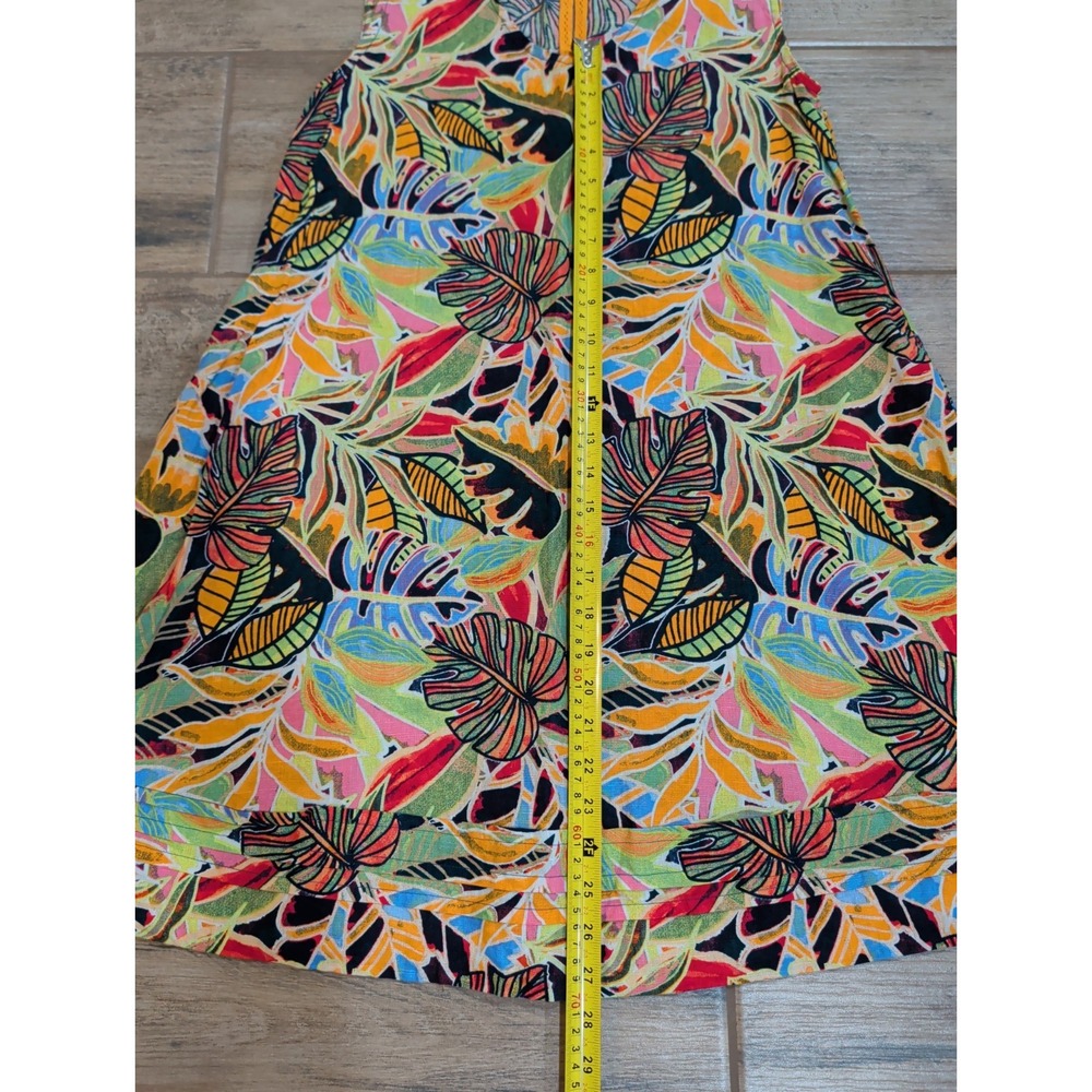 C&C California Shift Dress Womens XS Multicolor Tropical Leaf Linen Pockets - Picture 15 of 16